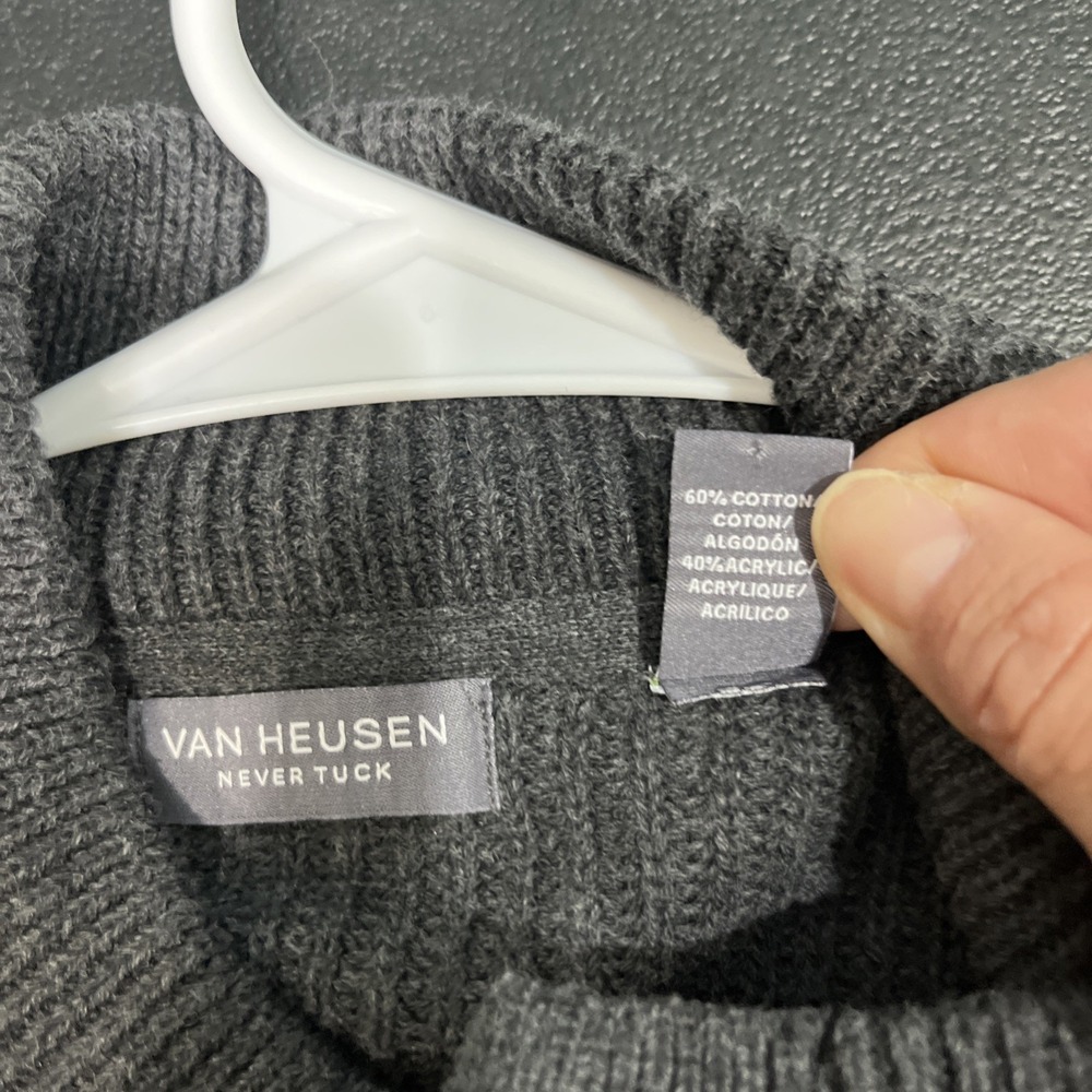 Van Heusen Cardigan Mens XL‎ Gray Never Tuck Ribbed Button Up Mock Neck Sweater - Picture 6 of 6